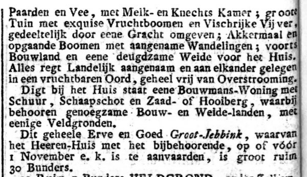 B7  1837 Verkoop Gr Jebbink uit de Oprechte Haarlemse Courant 